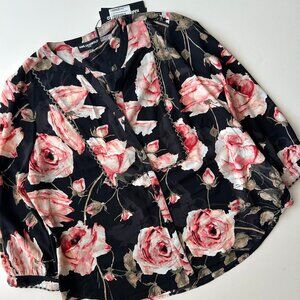 Karl Lagerfeld NWT Black Rose Print Long-Sleeve Blouse